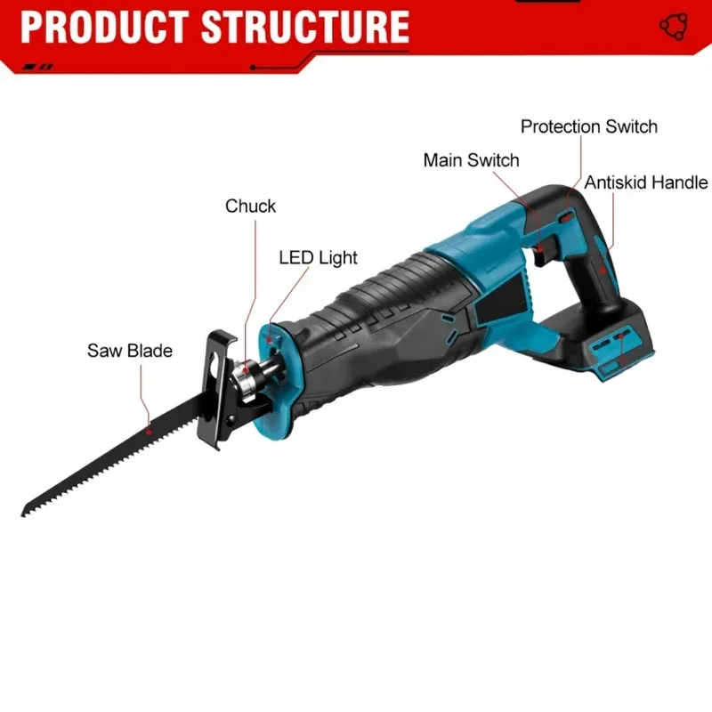 10000SPM Electric Reciprocating Saw Cordless Rechargeable Multifunction Saw Metal Wood Cutting Tools For Makita 18V Battery