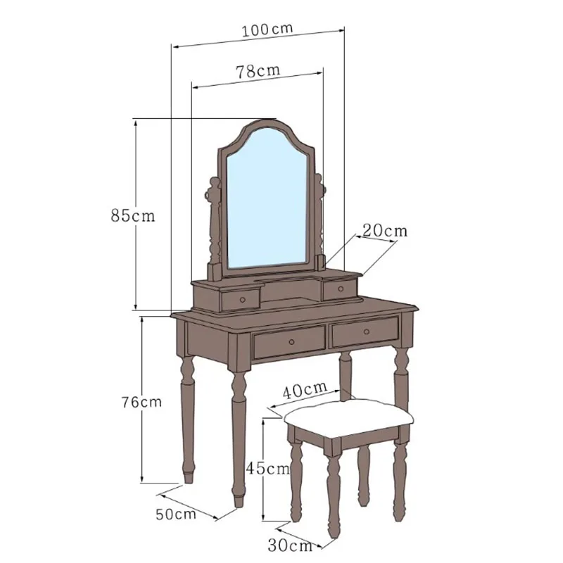 Design Bedroom Dressing Table Aesthetic Mirror Brown Modern Mirror Makeup Table Drawer Wood nordic Pentiadeira Home Furniture