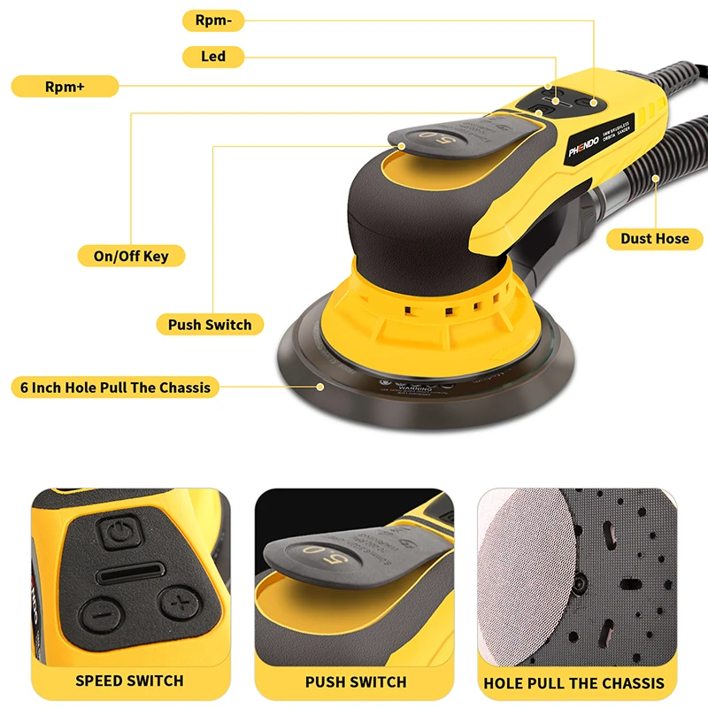 Phendo Automotive Brushless mini Orbital Sander orbital grinder concrete grinder for cars wall machine eccentric grinding mach