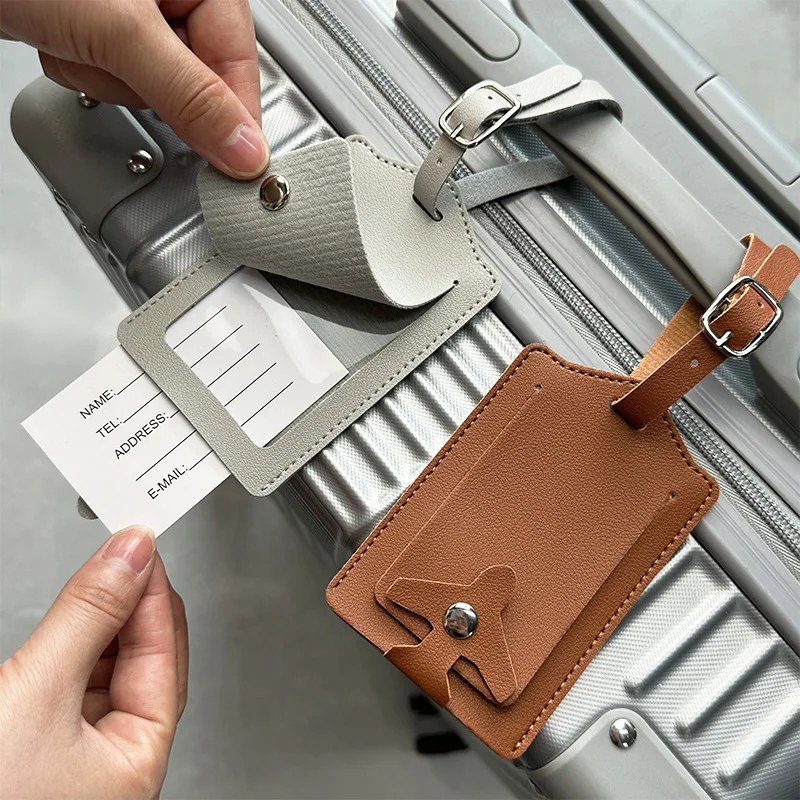 

Women Men PU Leather Luggage Tag Suitcase Portable Label Baggage Boarding Bag Tag Name ID Address Holder Travel Accessorie