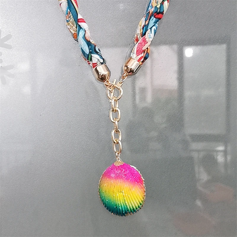 UILZ 2025 New Handmade Twisted Rope Print Bandana Necklace Multicolor Shells Beach Wind Pendant Men's And Women's Jewelry