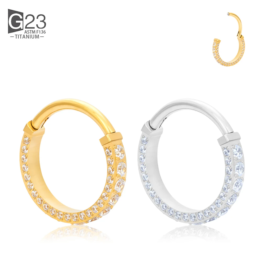 100% G23 Titanium Piercing Hinged Segment Hoops CZ Stone Nose Rings Clicker Ear Cartilage Tragus Earrings Piercing Body Jewelry