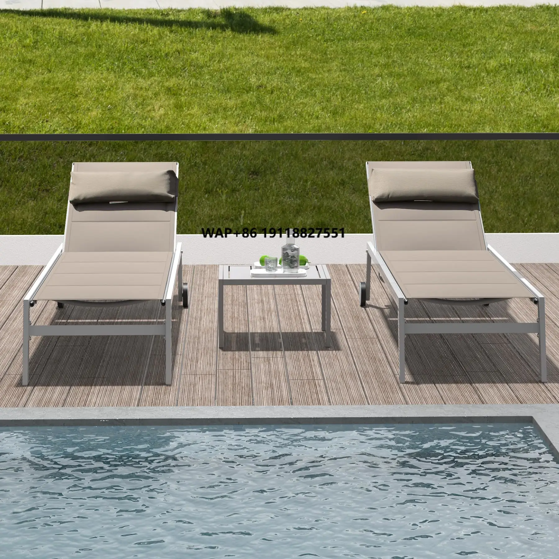 

Luxury 3-Pcs Modern Design Aluminum Chair Set in Gray for Garden Pool Beach Hotel Park Use Made With Rattan & Rope