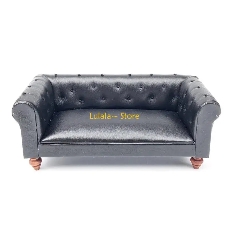 

Y4QA Bedroom Leather Sofa Miniature Furniture Model Accessories Role Play Furnishings Dark Couch Doll House