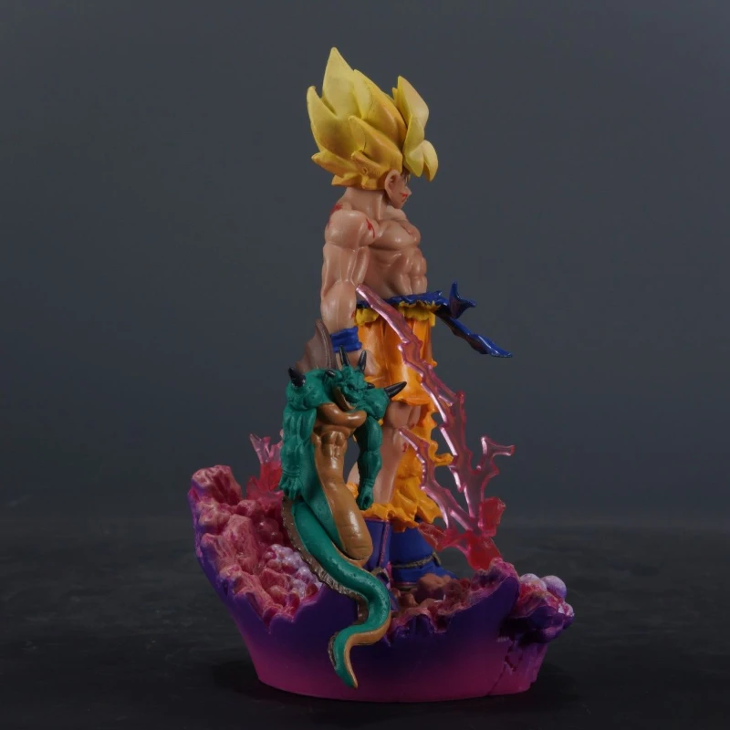 15cm Anime Dragon Ball GK Battle Damage Son Goku Divine Dragon Scene Figurine Statue Pvc Model Periphery Toy Birthday Gifts