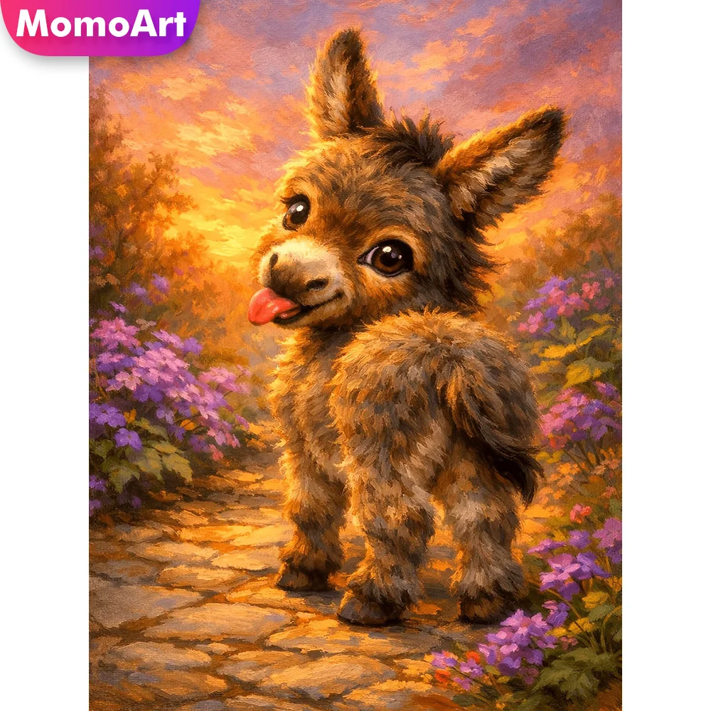 Momoart Diamond Painting Esel Acryl Bastelbedarf DIY Vollquadratische Stickerei Tier Mosaik Kreuzstich-Sets Heimdekoration
