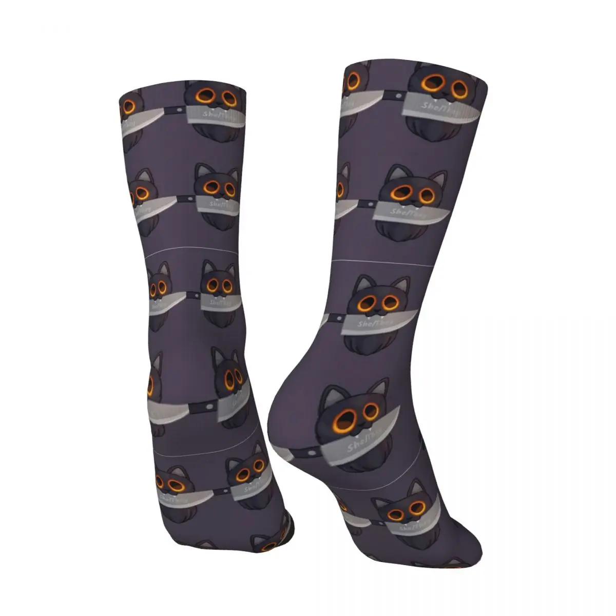 Funny Crazy Sock for Men Cat With Knife (She They) Harajuku Lovely little animals Seamless Pattern Printed Boys Crew Sock Casual