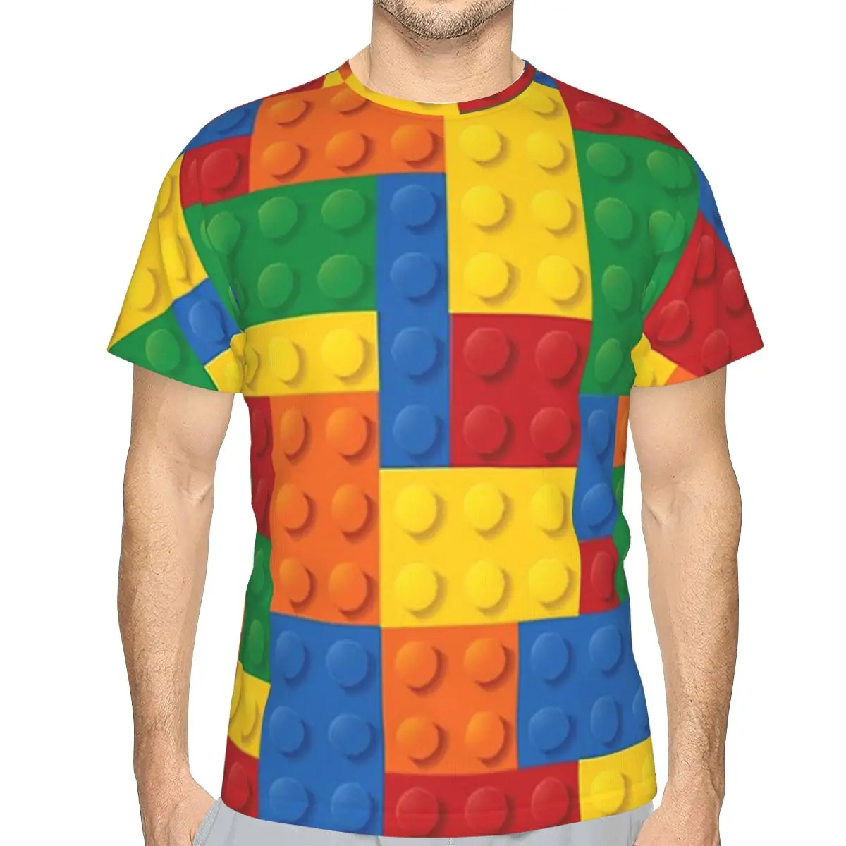 Kids Construction Toy Building Blocks Pattern Unique Polyester TShirt 3D Three Dimensional Hip Hop Thin T Shirt Short Sleeve