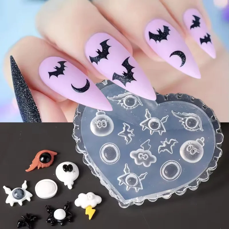 1pc ハロウィンスカルヘッドクリスマス鹿 3D アクリルネイルモールドネイルデコレーション DIY シリコーンマニキュアモールドネイルアートモールド