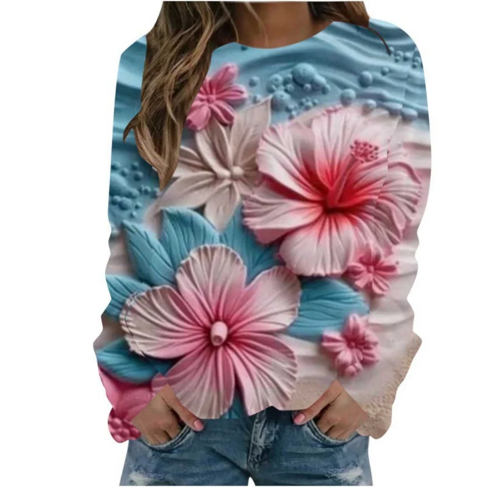 Felpe natalizie Fiore floreale Stampa 3D Donna Autunno Moda Felpe Streetwear Y2k Pullover Harajuku Top Abbigliamento donna