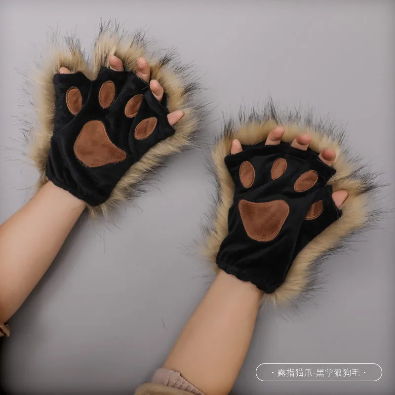 

Handmade Plush Half Finger Gloves Lolita Beast Ear and Claw Accessories Soft Cute Girl Catgirl INS Cat Claw Half Finger Gloves