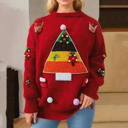 Winter Weihnachten Baum Pullover für Frauen 3D Jacquard Gestrickte Pullover Tops Weibliche Kreative Neue Jahr Dekoration Pullover Jumper