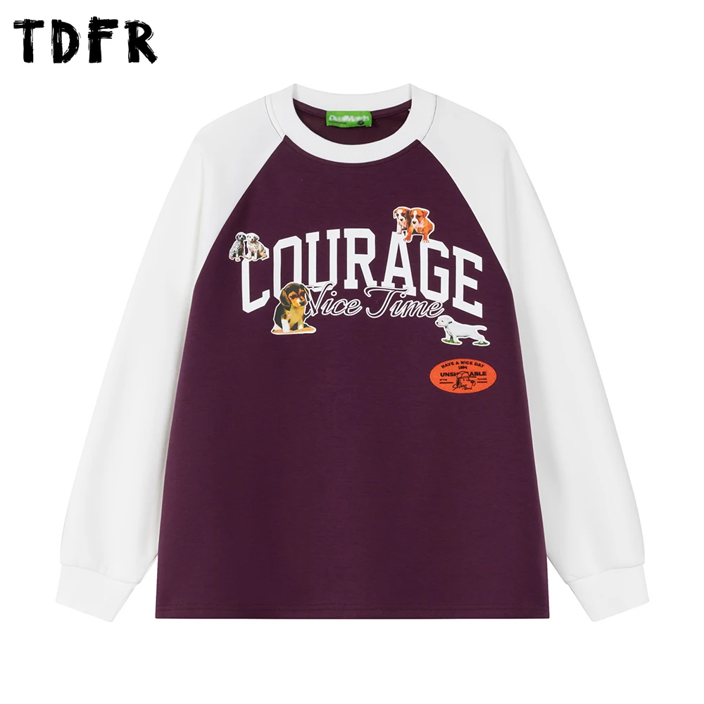 

Футболка с рукавами реглан и принтом собаки, мужская повседневная осенняя свободная футболка с круглым вырезом и длинными рукавами в стиле ретро, мужская футболка