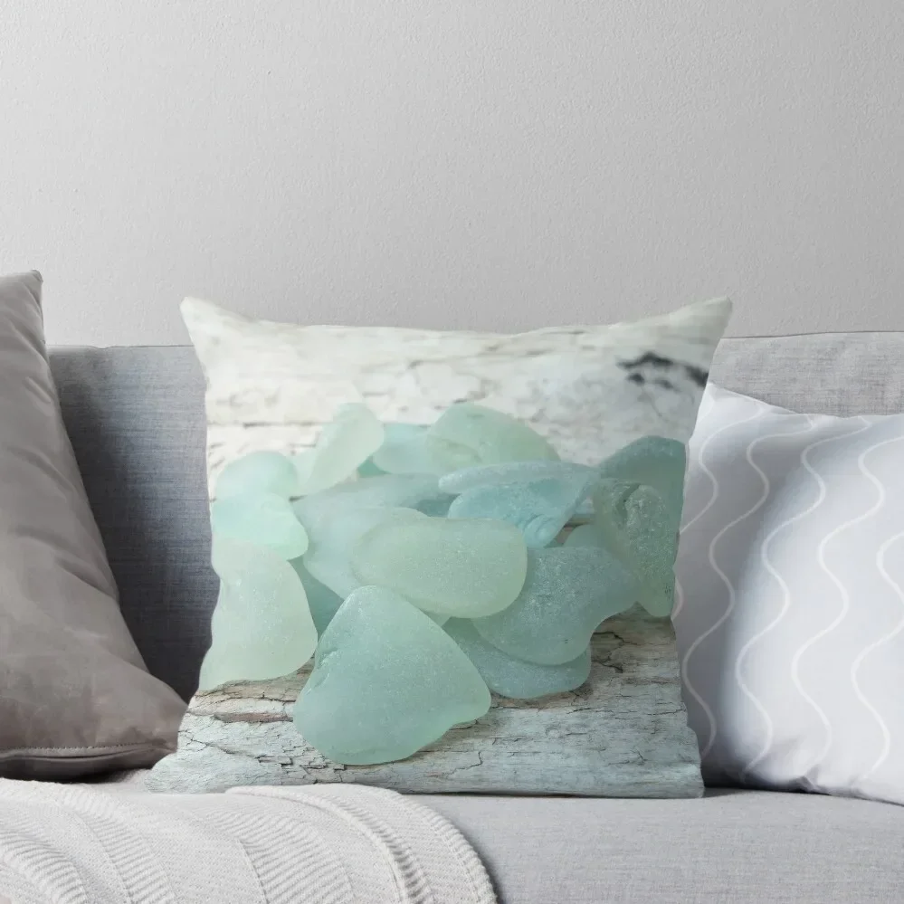 

Sea Foam Sea Glass Pieces on Pale Wood Light Blue Pastels Throw Pillow Sofa Covers For Living Room Pillow