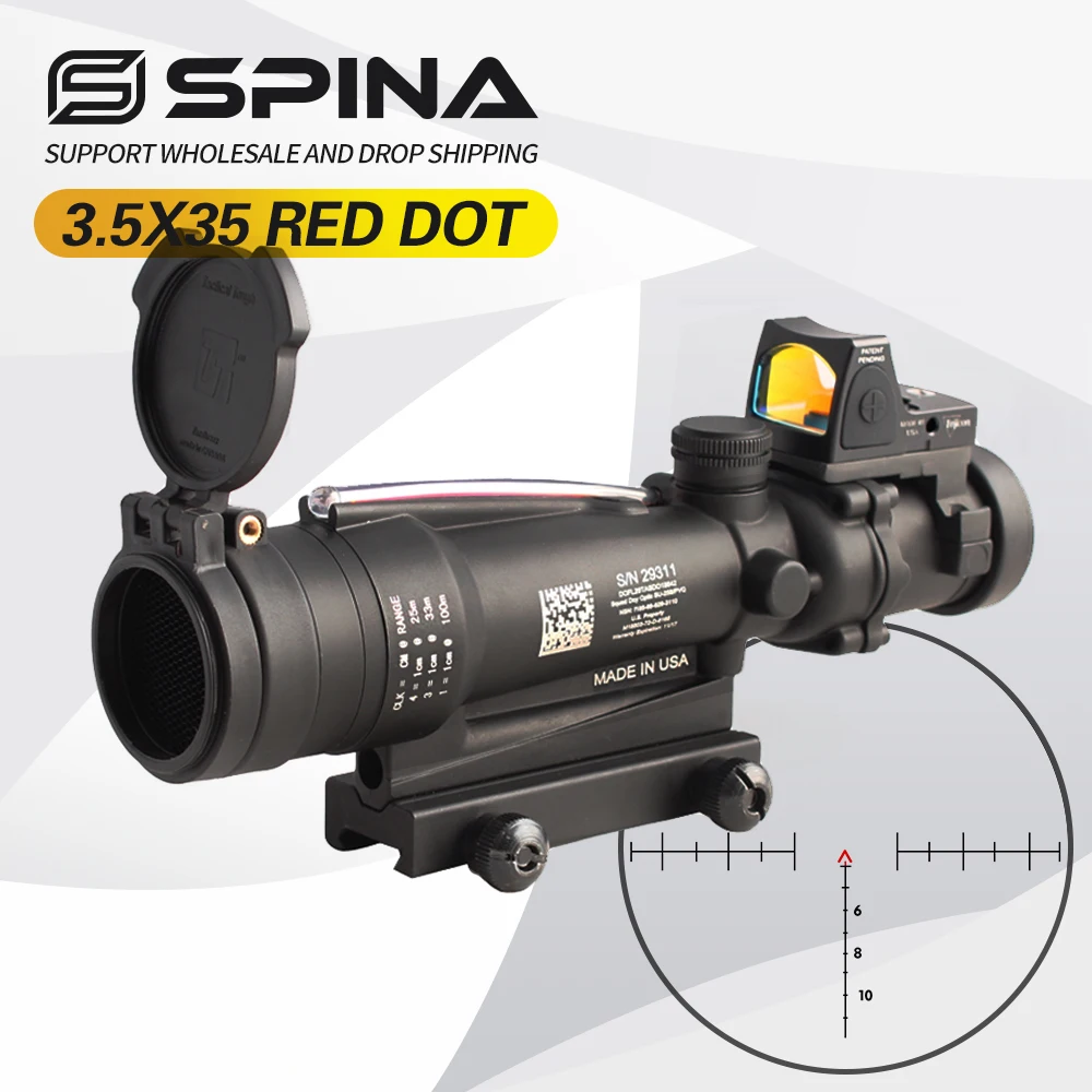 Tactical Hunting 3.5x35 Riflescope Real Fiber Optical Scope with Red Dot Sight HD Lens 20mm QD Mount with Original Logo