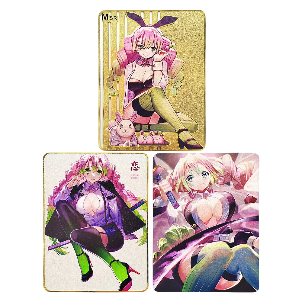 Anime Demon Slayer DIY ACG Kamado Nezuko Shinobu Sexy Metal Card Boys Game Toys Christmas Birthday Gift Collectible Cards