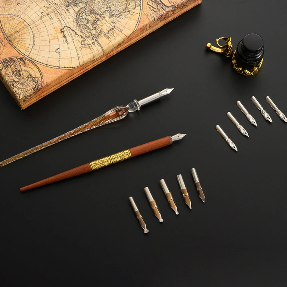 

Glass Wooden Calligraphy Pen Set Style Smooth Flow Ink Drawing Writing Tools Kit Student Stationery Graduation Signature
