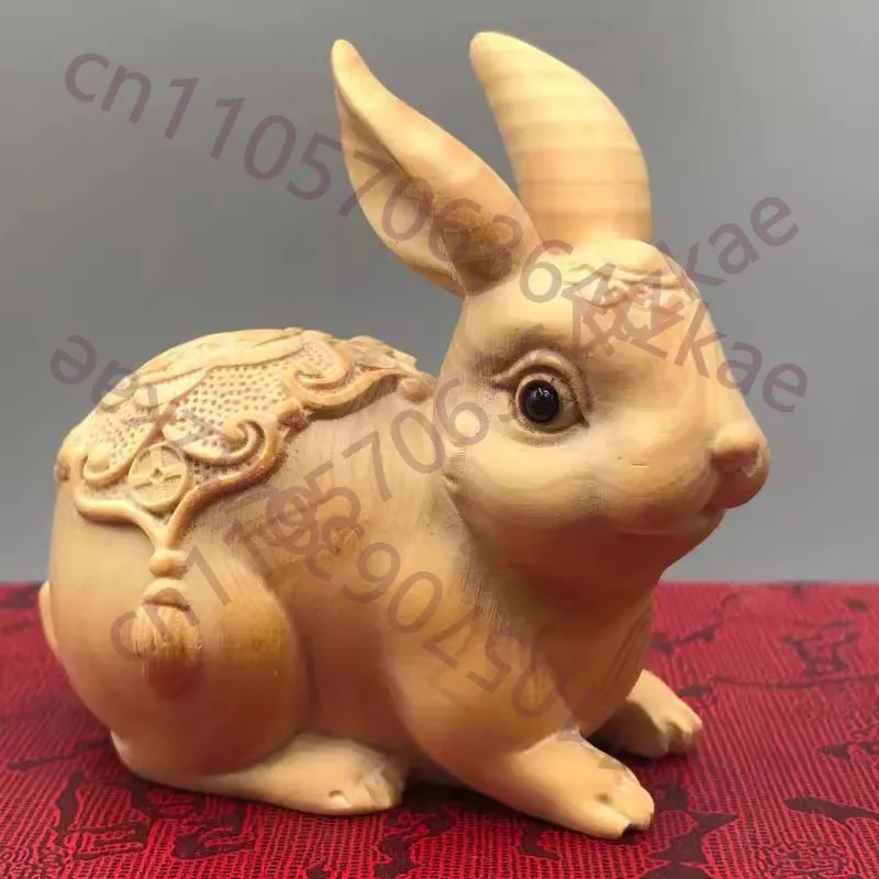 

Boxwood Carved Jade Rabbit Figurine - Money Attracting & Lucky Zodiac Rabbit, Handheld Worry Bead & Home Decor for Living Room,