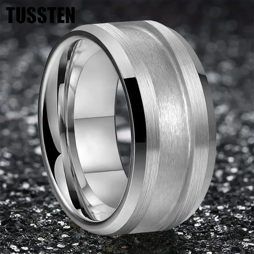 TUSSTEN 12MM Wholesale Silver-Color Tungsten Blank Core Ring for Customized Inlay 5/6MM Groove Beveled Polished Comfort Fit