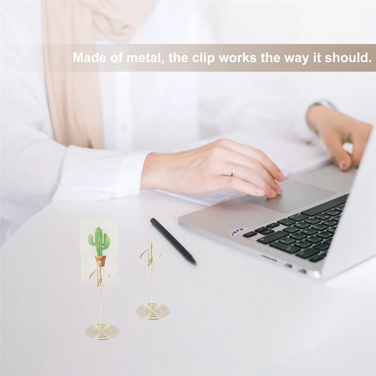 ใหม่ 10 ชิ้น Memo ผู้ถือคลิป, ตารางชื่อผู้ถือบัตรเดสก์ท็อปโลหะนามบัตร Photo Gold Plane กรอบฐาน