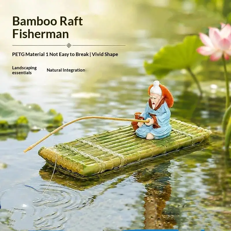 Floating Bamboo Raft Fishing Ornament 1 Set Waterproof Non-toxic Fish Feeding Station for Home Garden Pond Decor