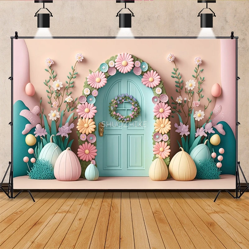 SHUOZHIKE Easter Scene For Photo Studio Background Celebrations Spring Eggs Rabbits Doors Photography Backdrops Props FR-06