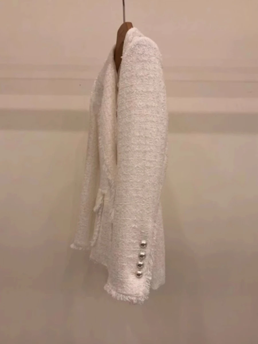 GALCAUR White Spliced Brooch Jacket Female Lapel Long Sleeve Loose Elegant Intellectual Style Women's Jackets Autumn Fashion New