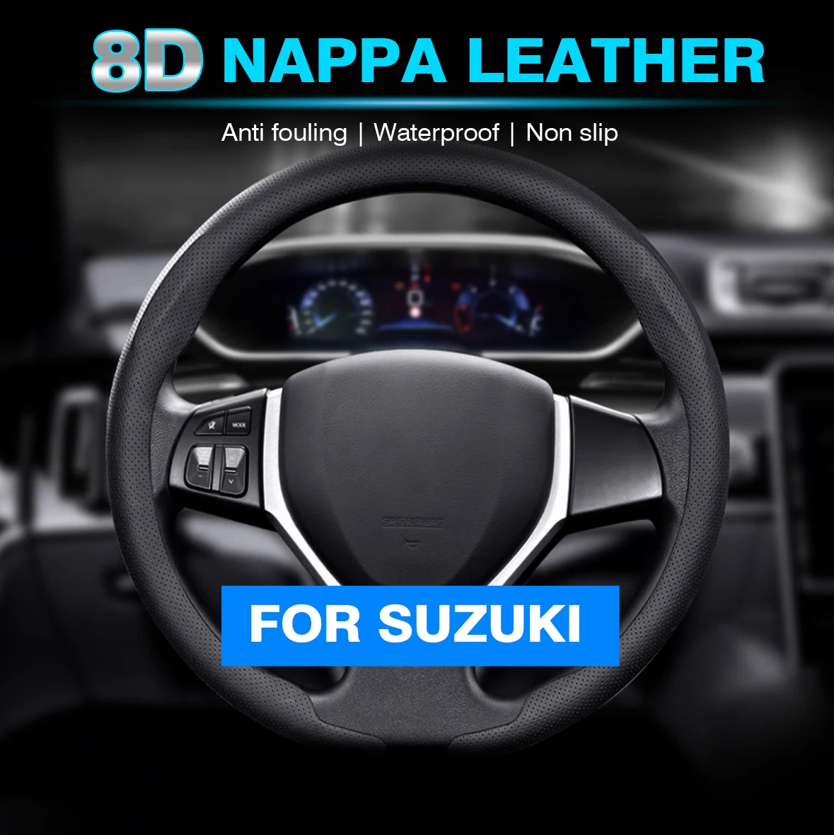 

Car Leather Ventilate Anti-Slip Steering Wheel Cover For Suzuki S-Cross Swift SX4 Vitara Jimny Grand-Vitara Baleno Ciaz Samurai