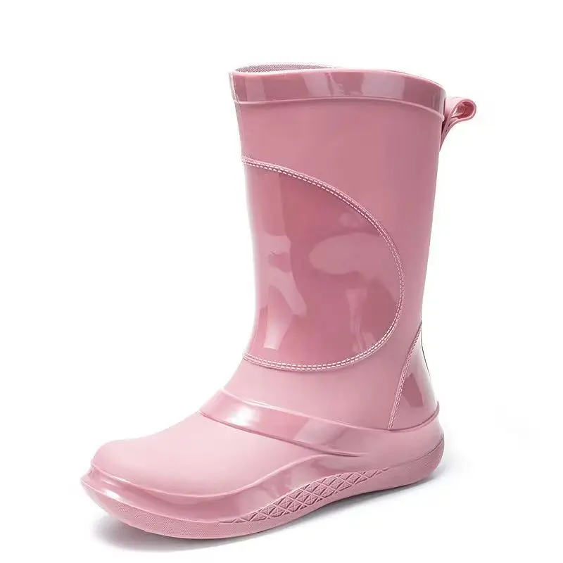 

New Women's Four Seasons Rain Boots Waterproof Mid-Calf Garden Work Rubber Shoes With Cotton Covers For Car Washing Water Shoes