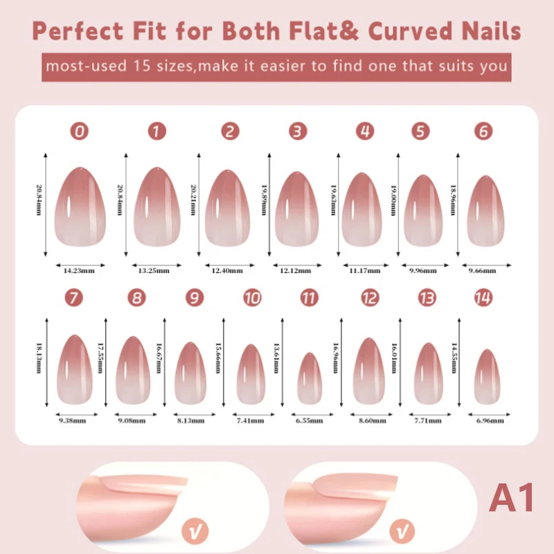 150Pcs/Box Acrylic Press On Nails Full Cover Gradient Fake False Tips Soft Gel Extension T-shaped Oval Capsule Almond Sculpted