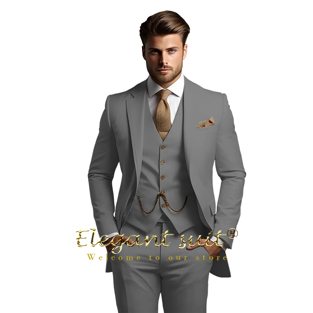 Men\'s three-piece suit (jacket, vest and trousers) custom-made wedding party cocktail party formal occasion custom-made suit