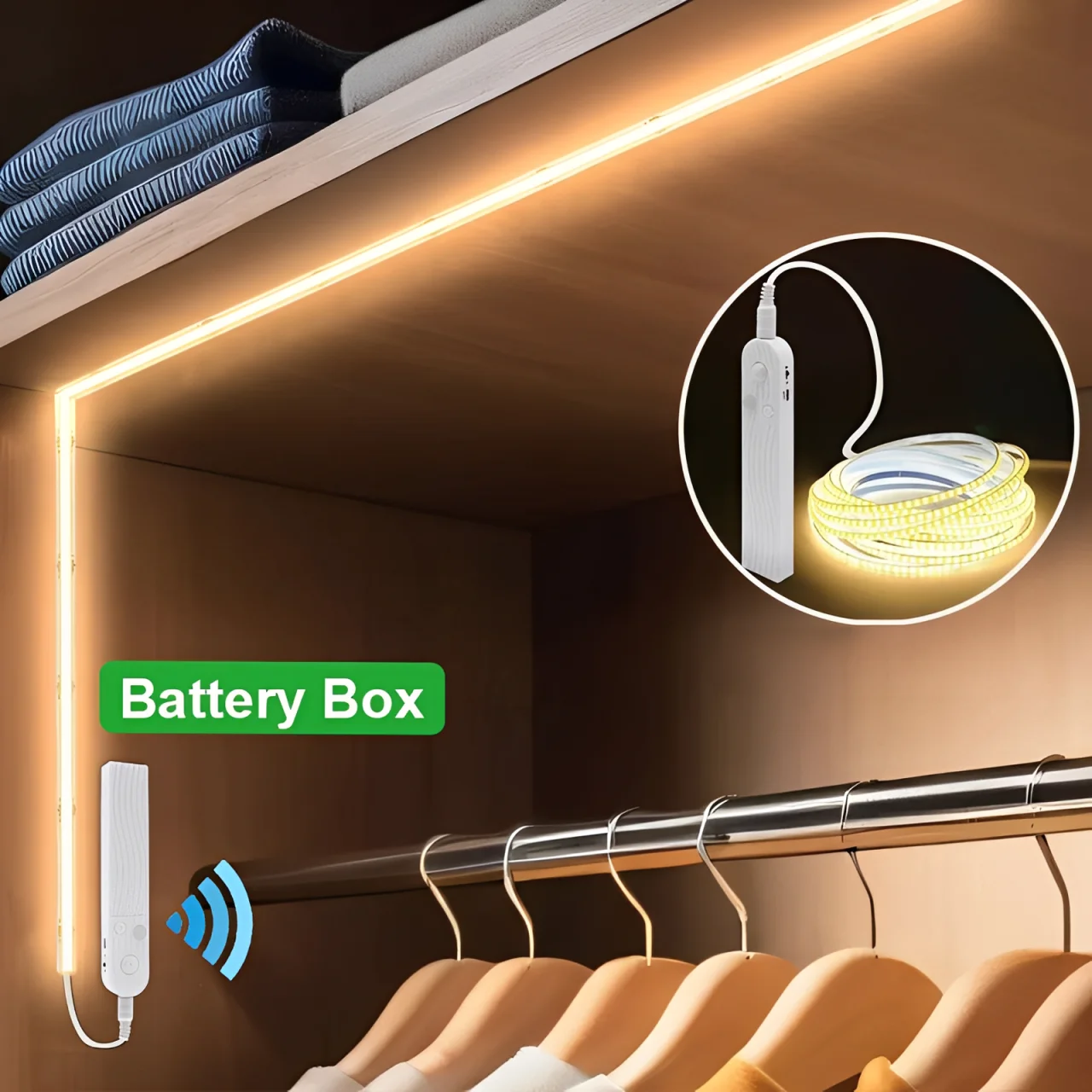 1–5M PIR Motion Sensor LED Strip Light,Battery-Powered Night Light—Ideal for Cabinets, Stairways,Bedrooms,Wardrobes,and Kitchens