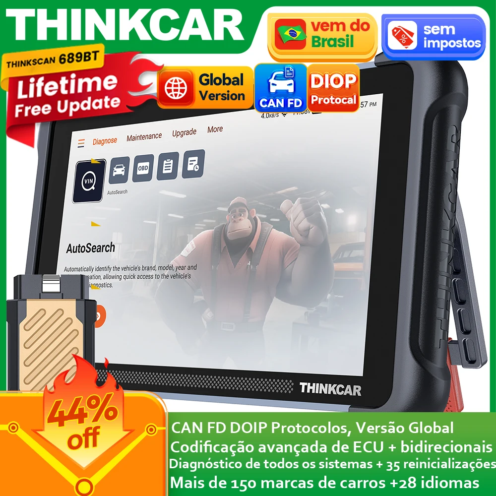 THINKCAR THINKSCAN 689BT OBD2 Ferramenta de diagnóstico Atualização vitalícia gratuita DOIP CANFD Codificação bidirecional ECU Teste ativo 34 redefinições Auto Scanner