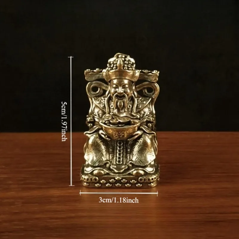 **Solid Brass Caishen God of Wealth Statue Mini Sitting Dragon Chair Ruyi Yuanbao Treasure Bowl Feng Shui Decor Tea Pet**