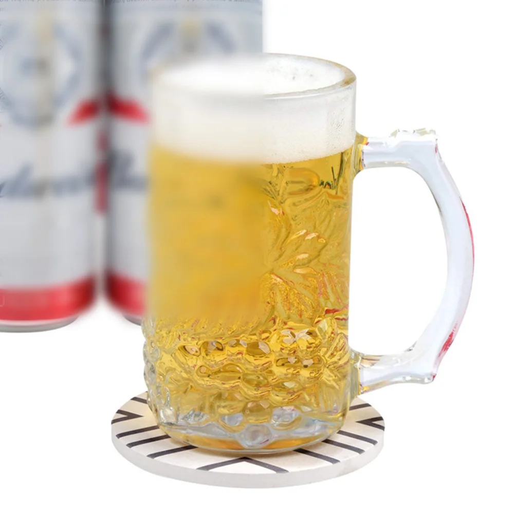 

6Pcs Absorbent Ceramic Stone Coasters Geometric Round Design for Office Home Bar Table Protection Dry Surface Grip Cork Backing