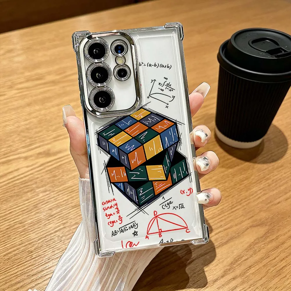 Cartoon Math Cube Art Anti-Drop Funda For Samsung Galaxy S26 S25 S24 S23 S22 S21 FE Ultra Plus 5G Soft Cover Phone Case
