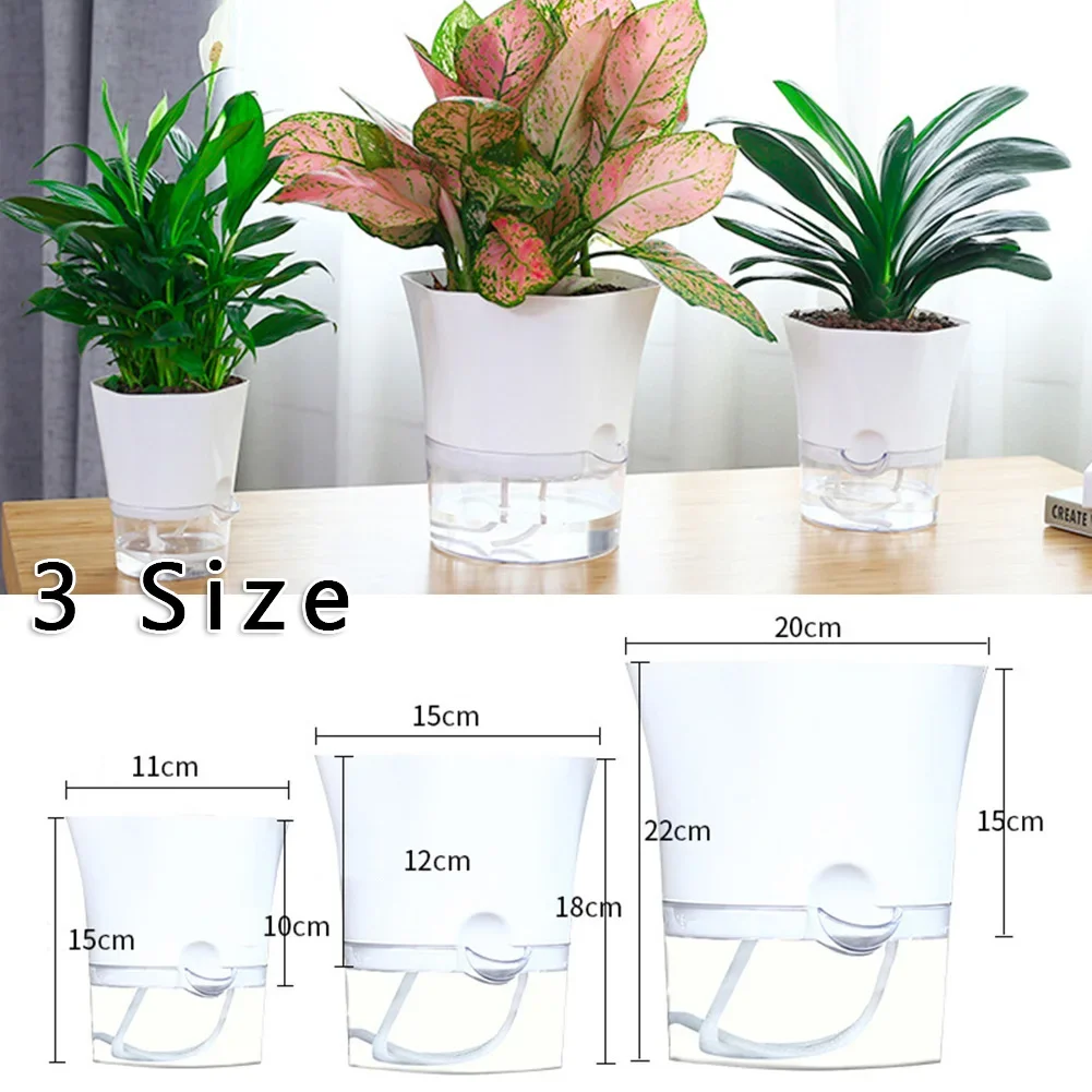 Transparante zelfwatergevende plantenbloempot Plastic plantenbak Huis Tuin Decor Zeshoekige luie bloempot SM L