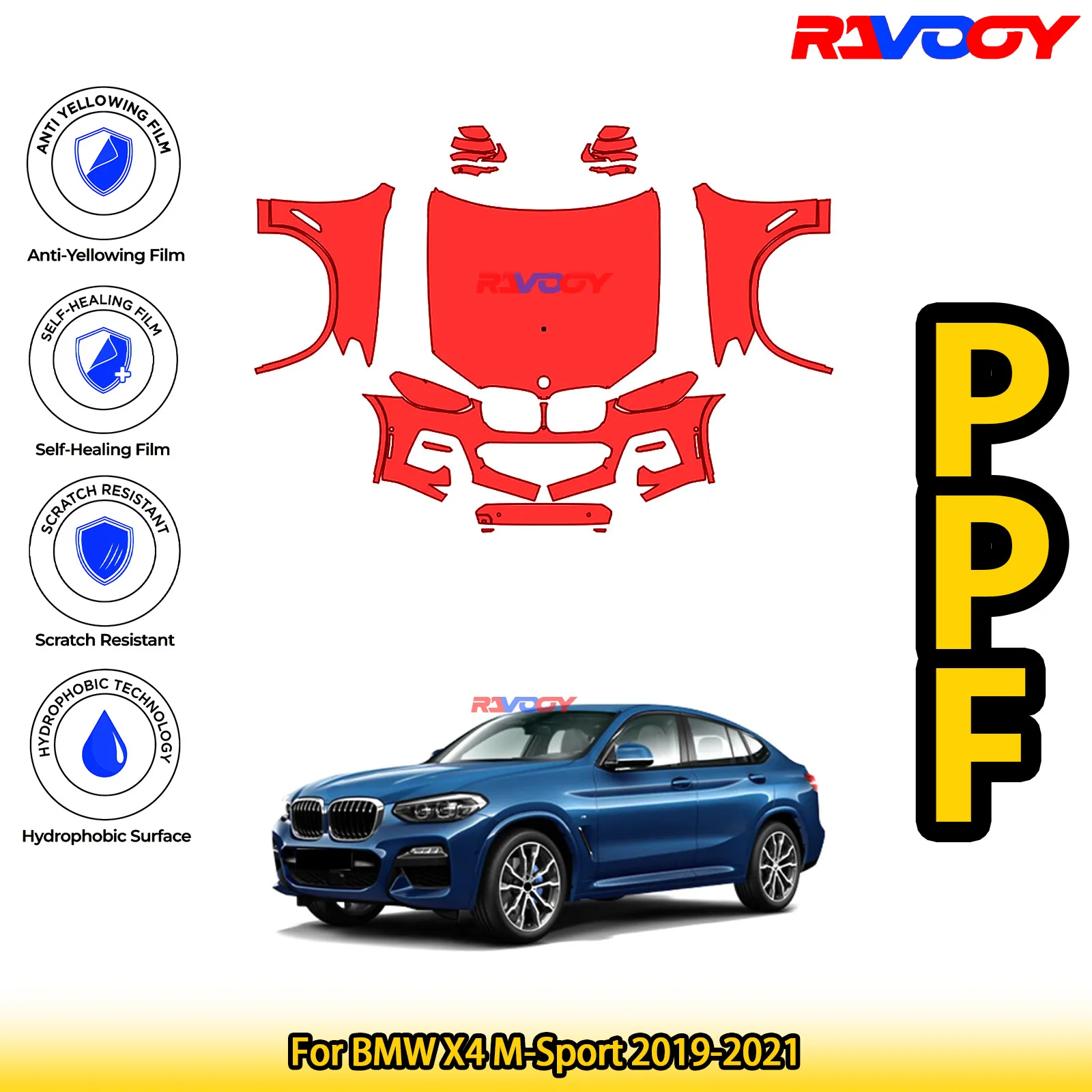 لسيارات BMW X4 M-Sport 2019-2021 لامعة سوداء لامعة مسبقة القطع الأمامية PPF عدة طبقة حماية الطلاء