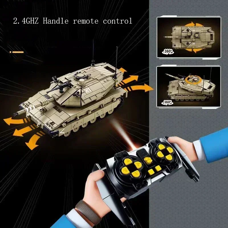 937pcs MK4  Remote Control Technical Military  Main Battle Tank Building Blocks Army Weapon T14 Amata Tiger RC Bricks Kids Toys