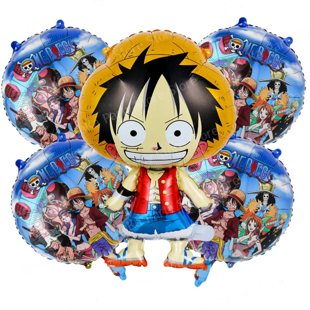 5 szt. Jednoczęściowy balony na imprezę Anime Luffy folia aluminiowa zestaw balonów Baby Shower dekoracje na imprezę urodzinową zabawka dla dzieci