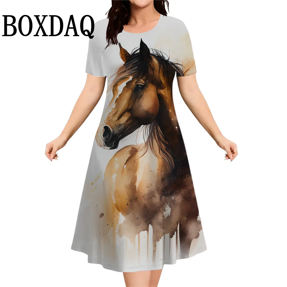 New Harajuku Dress Deer Dog Graphics 3D Printed Loose Short Sleeve A-Line Dresses Summer Casual Mini Dress Animal Women Clothing