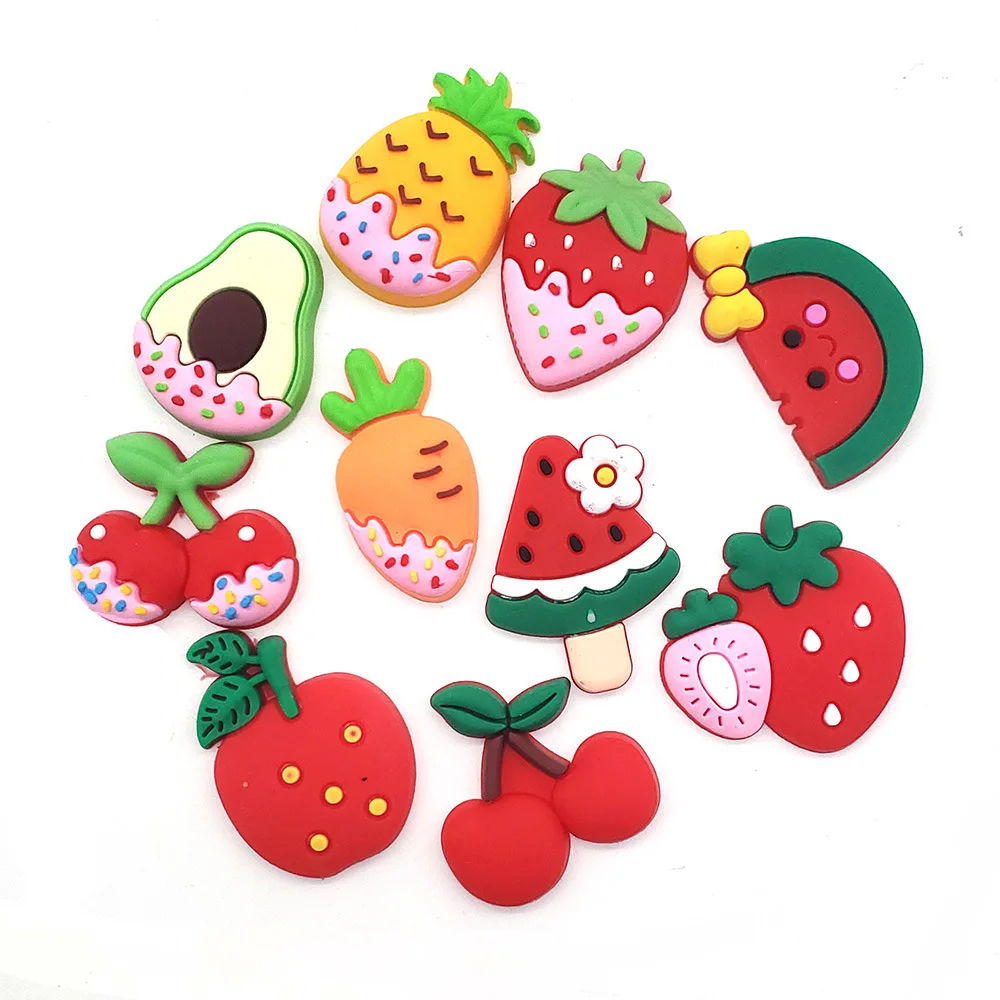 1/10pcs Cute Fruit Series Shoe Charms PVC Soft Rubber Detachable Hole Shoe Decor Strawberry Watermelon Pattern Shoe Accessories