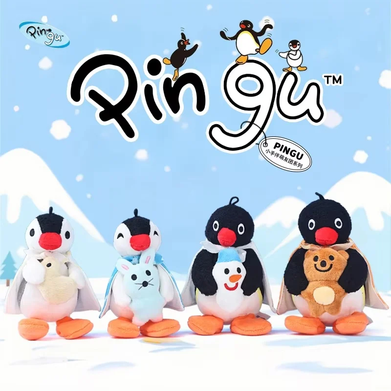12cm Pingu Buddy Series Plush Keychain Cute Penguin Holding Bunny Bear Snowman Mini Stuffed Doll Backpack Bag Pendant Gift view 2