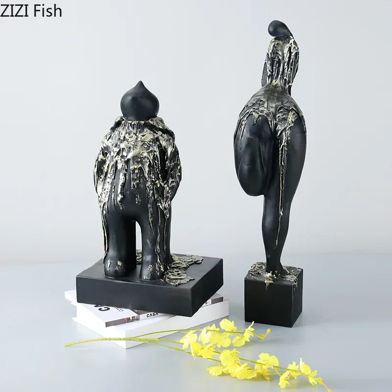 Abstract Character Resin Statue Modern Crafts Desk Decoration Ornaments Black Fluid Figures Sculpture Room Aesthetics Decor