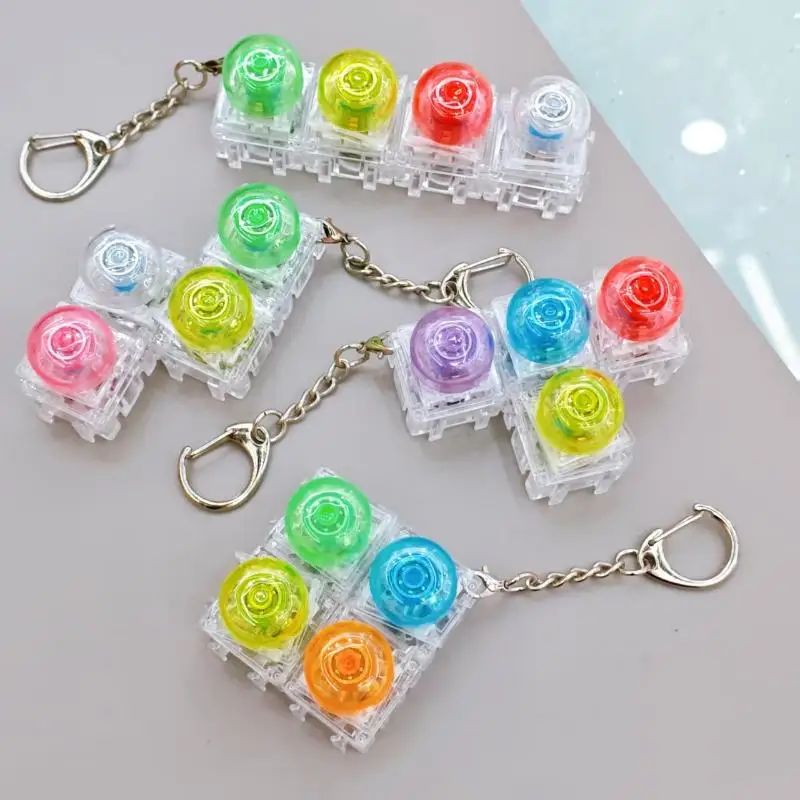 Mini Size Click Fidget Stress Relief Toy Transparent Rainbow Portable Keychain Bag Charm for Outdoor Use