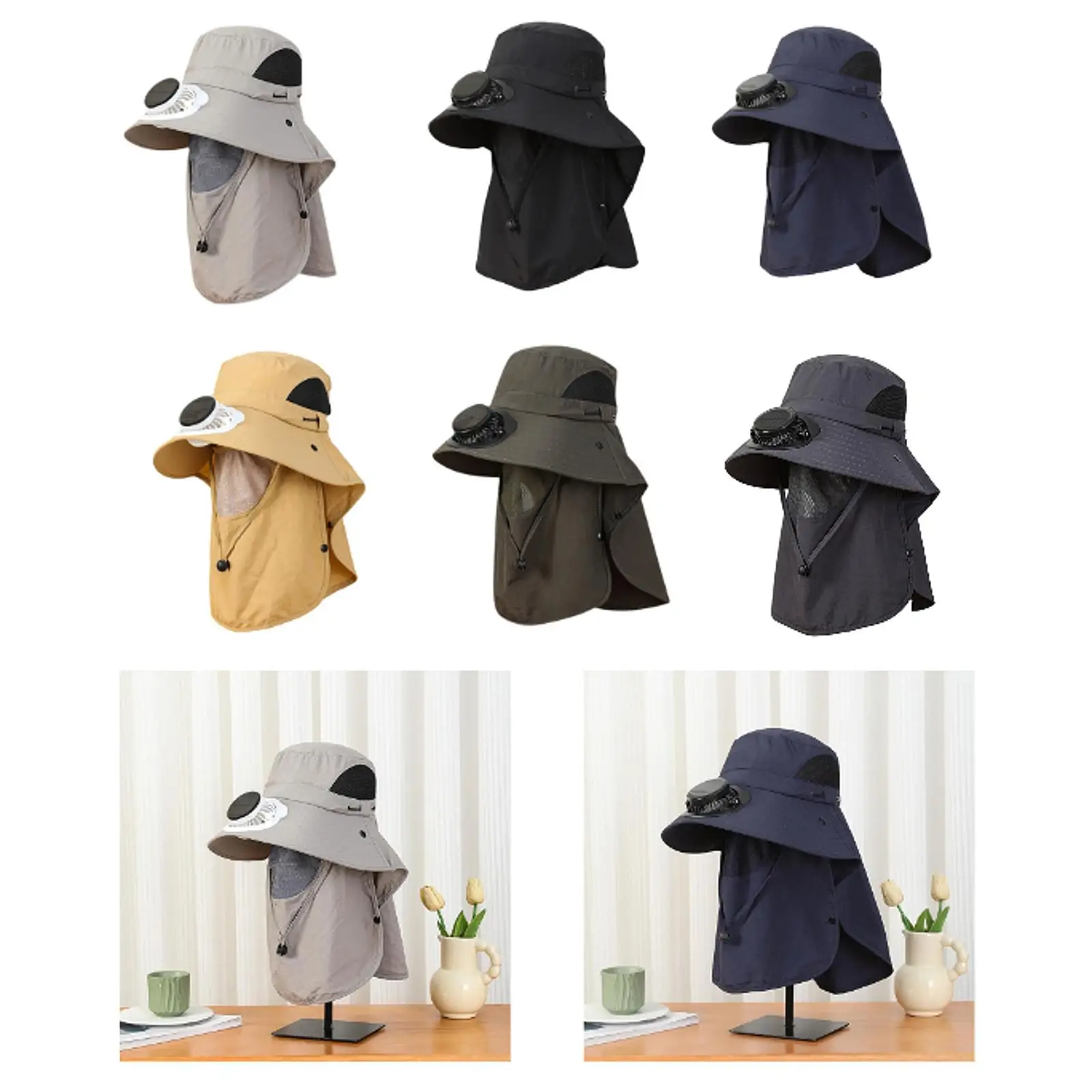 

Уличная шляпа с вентилятором для мужчин и женщин с широкими полями, легкая съемная крышка для лица, рыболовная шляпа для спорта, сада, путешествий, кемпинга, пляжа