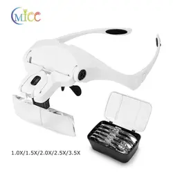 5 Lens Adjustable Headband Magnifying Glass Magnifier With LED Light lamp Magnifying Glasses For False Lashes Eyelash Extension