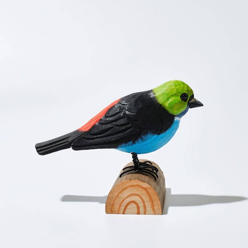 

Wooden Bird Decoration Carving Green Desktop Wood Craft Ornament Home Office Party Decor Eco-Friendly Bird Ornament