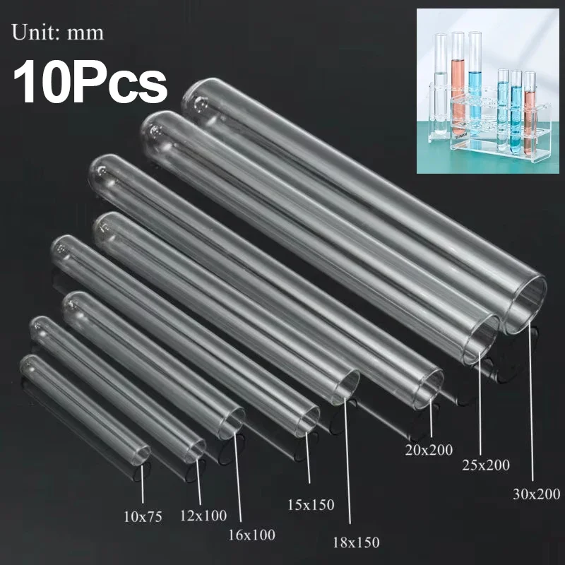 glass transparent test tube 10mm - 30mm diameter borosilicate U-shaped bottom school education laboratory supplies , 10pcs