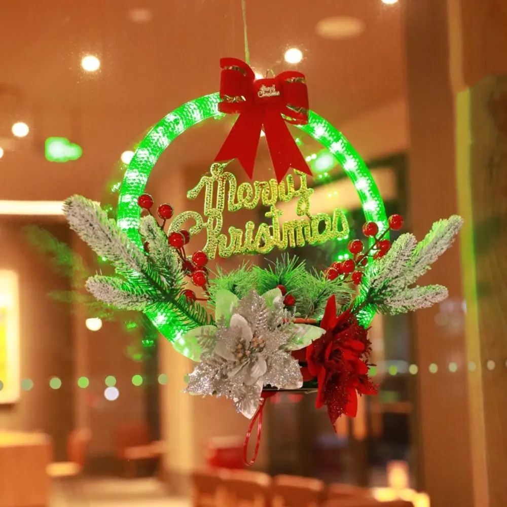 

Glowing Christmas Wreath Timer Function Battery/USB Powered Artificial Wreaths Energy Saving Hanging Xmas Decorations Front Door
